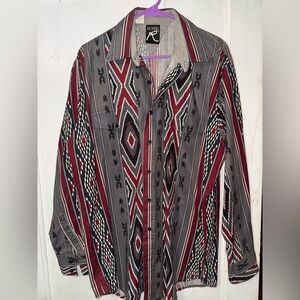 Vintage Roper Maroon and Gray Patterned Shirt
